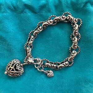 Brighton Scrolled Bibi Silver Tone Heart Bracelet Puffy Charm